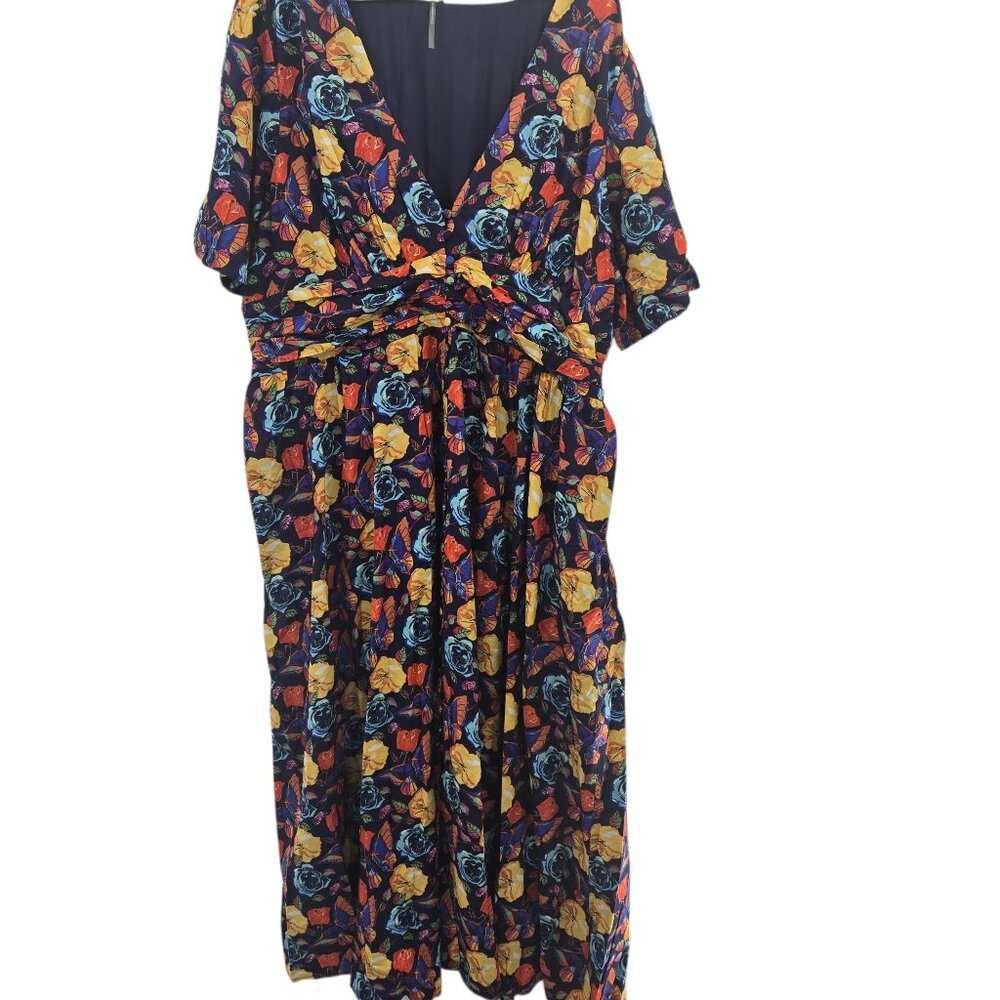 Anthropologie Navy Floral Katerina Button Front Maxi Dress 2x